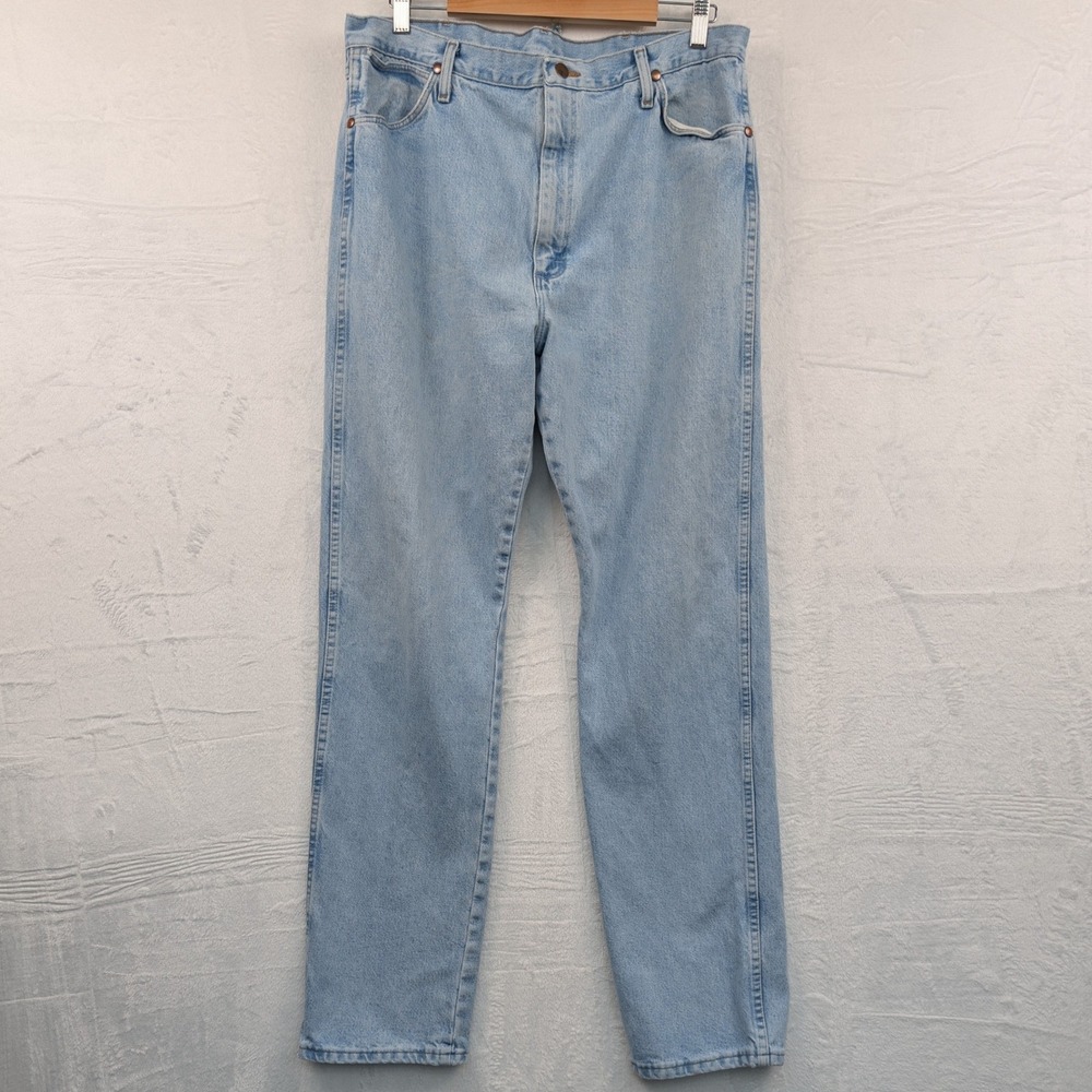 VTG Wrangler Jeans Men's 38x35 Light Blue Cowboy Cut Bootcut 13MWZGH Western Y2K